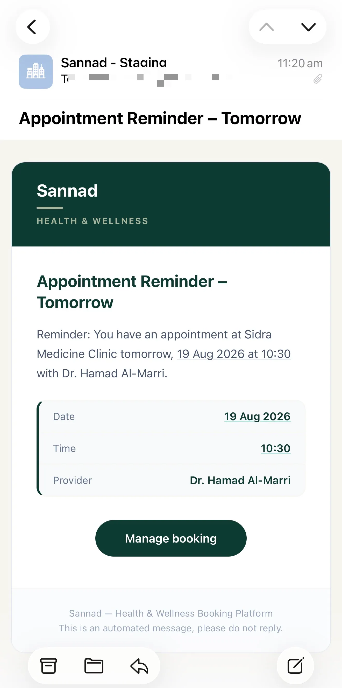 Appointment reminder