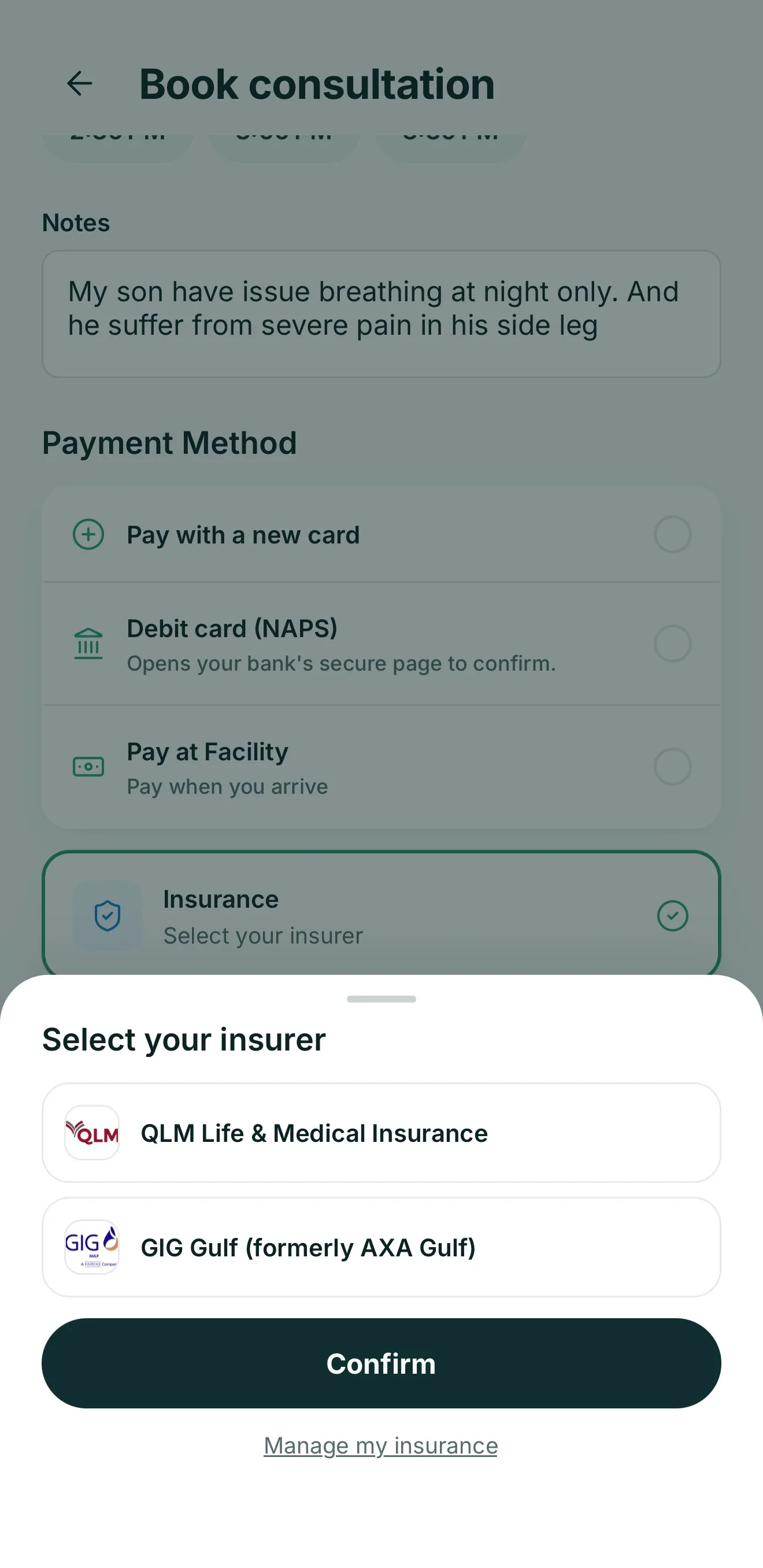 Payment method and insurer