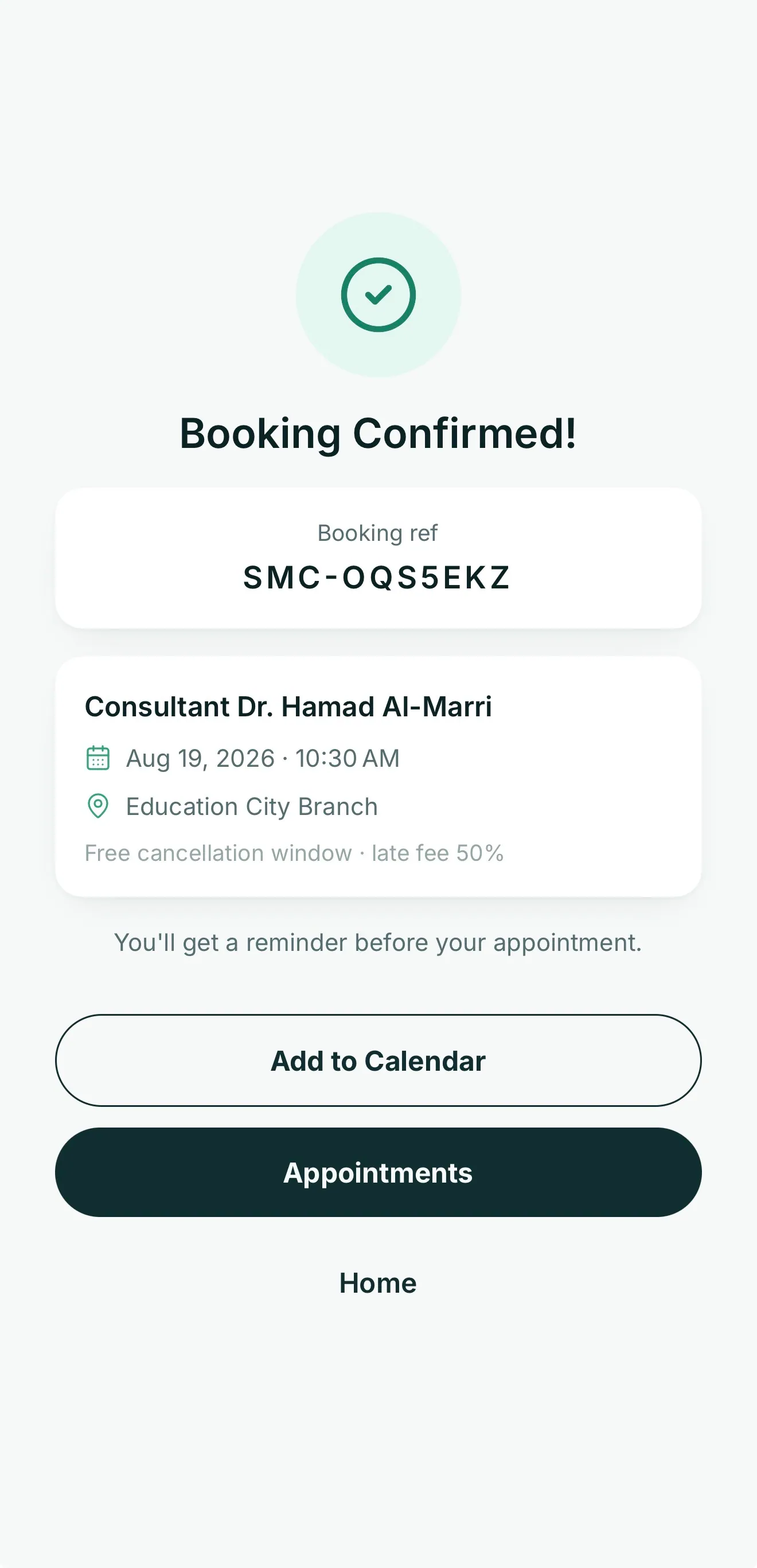 Booking confirmed with reference