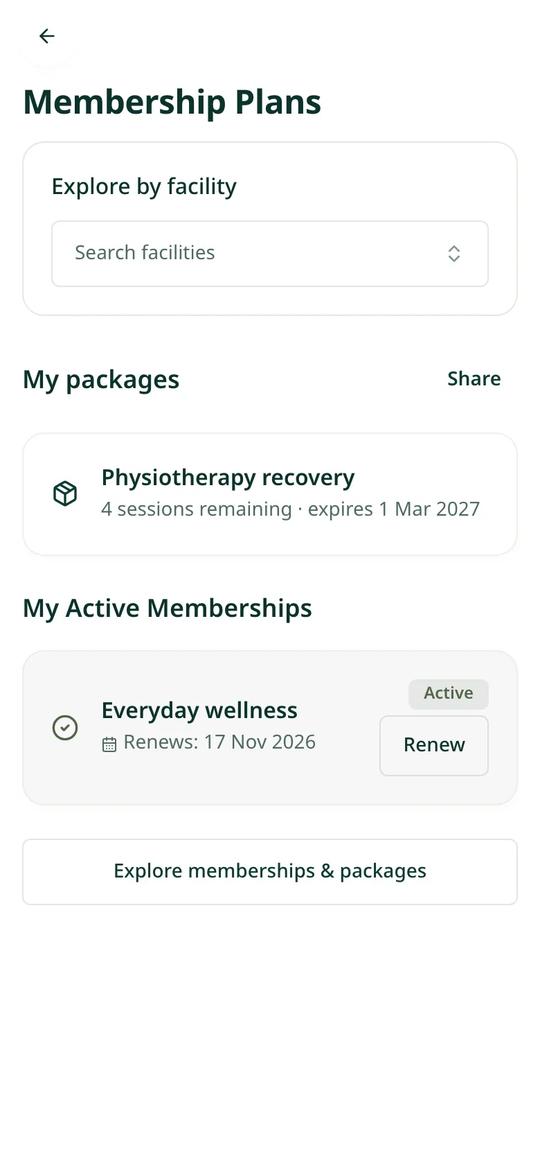 Memberships and packages