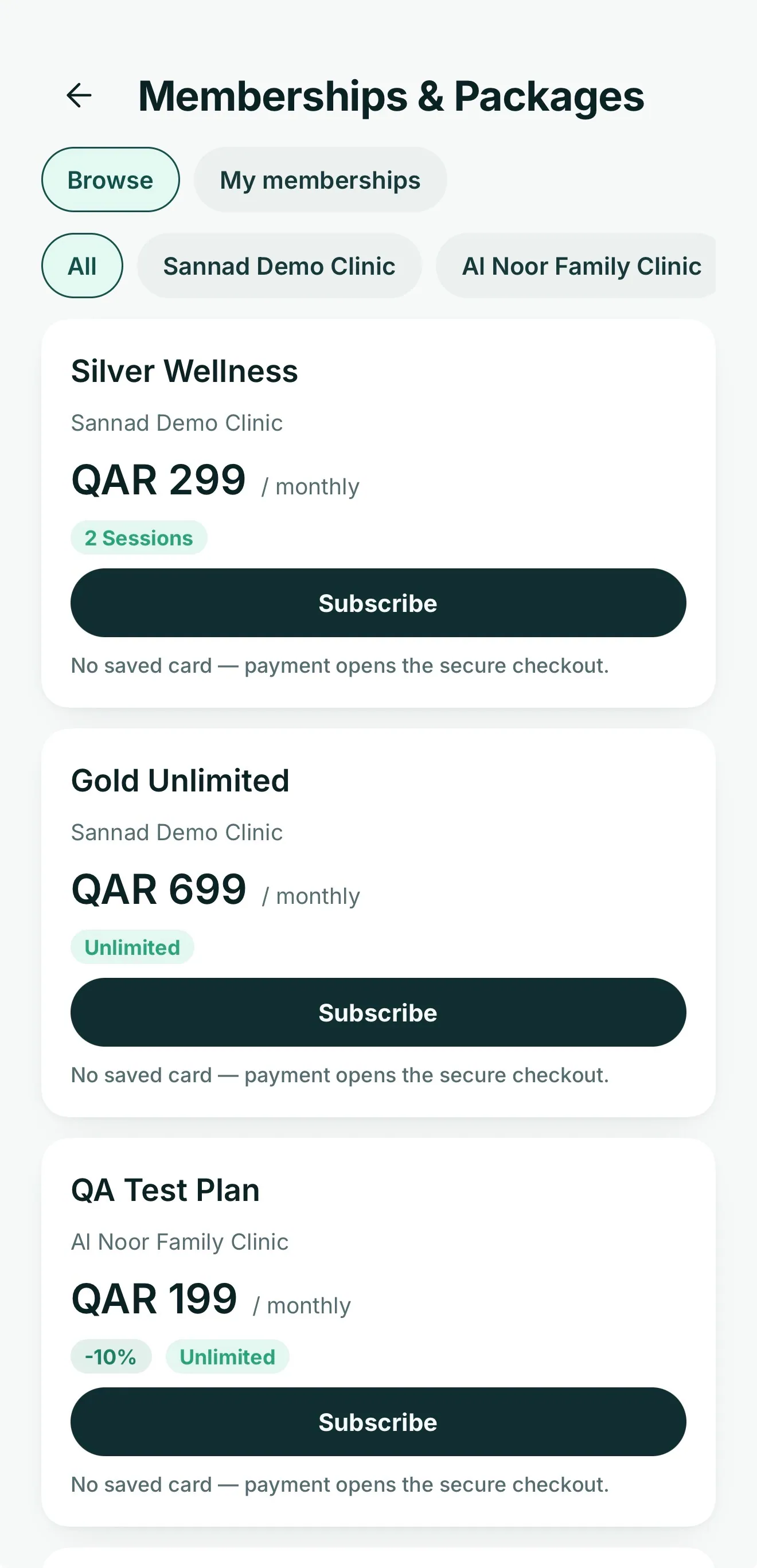 Memberships and packages